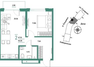 2-ком. квартира на продажу, 47.1 м2, Новосибирск, метро Заельцовская