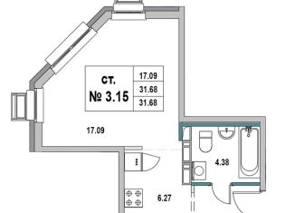 Продам квартиру студию, 31.7 м2, Ленинградская область, 1-я Южная улица, 8