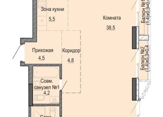 Квартира на продажу студия, 60.7 м2, Удмуртия, улица Бородина, 22