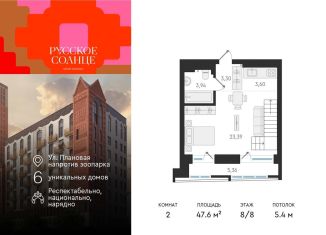 Продается квартира студия, 47.6 м2, Новосибирская область, жилой комплекс Русское солнце, 5