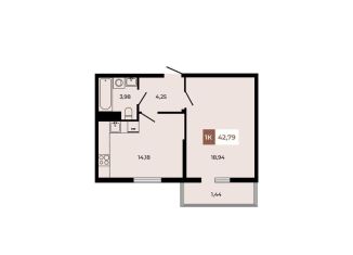 Продажа однокомнатной квартиры, 42.8 м2, поселок Темерницкий, ЖК Темерницкий