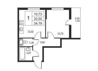 Продажа 1-комнатной квартиры, 34.8 м2, Ленинградская область