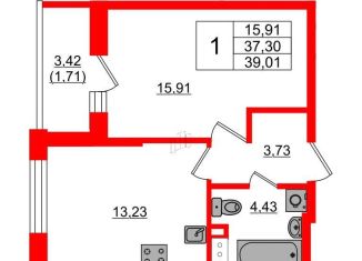 Продается 1-ком. квартира, 39 м2, Санкт-Петербург, Суздальское шоссе, 10, ЖК Новая Скандинавия