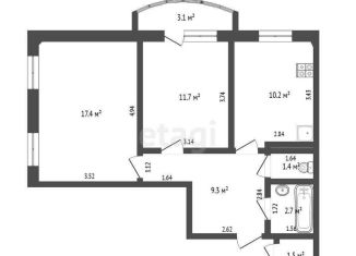 Продается 2-комнатная квартира, 52.7 м2, Тюмень, улица Героев Космоса, 17, ЖК Тура-2