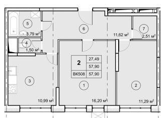 Продаю 2-ком. квартиру, 57.9 м2, Московская область