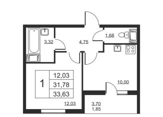 Продается 1-ком. квартира, 33.6 м2, Бугры