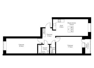 Продается 2-комнатная квартира, 76.1 м2, Альметьевск