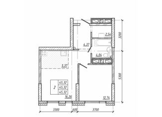 Продается 2-комнатная квартира, 45.3 м2, Владивосток, Советский район, проспект 100-летия Владивостока, 105Ас4