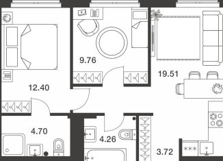 Продается 2-ком. квартира, 54.4 м2, 