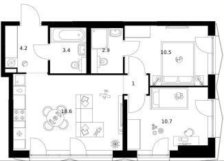 Продаю 2-ком. квартиру, 51.3 м2, Москва, ВАО