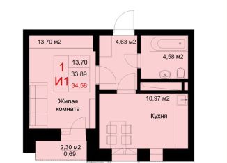 Продается 1-ком. квартира, 34.6 м2, Казань, Приволжский район