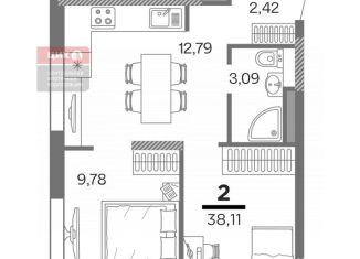 Продажа двухкомнатной квартиры, 38.1 м2, Рязань