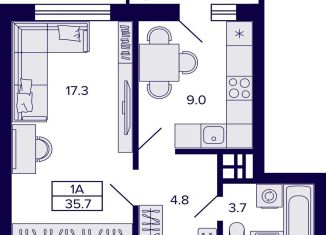 Продажа однокомнатной квартиры, 35.7 м2, Новосибирск, ЖК Матрёшкин Двор