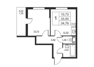 Продажа 1-ком. квартиры, 34.8 м2, Ленинградская область