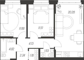 Продам 2-комнатную квартиру, 58.7 м2, Тула