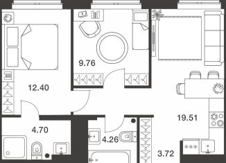 Продаю двухкомнатную квартиру, 54.4 м2, 