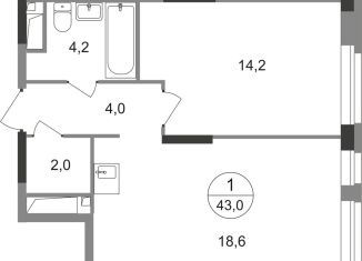 Однокомнатная квартира на продажу, 43 м2, Московский