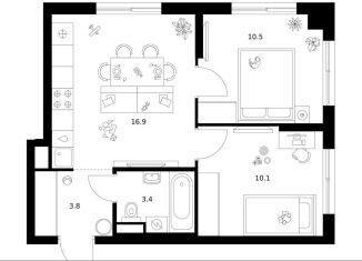 Продажа двухкомнатной квартиры, 44.7 м2, Москва, район Очаково-Матвеевское