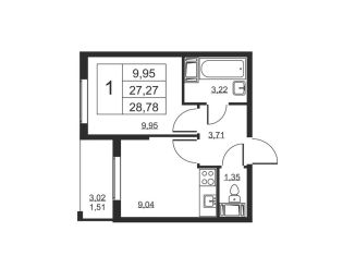 Продаю 1-ком. квартиру, 28.8 м2, Бугры