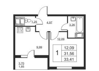 Продаю 1-ком. квартиру, 33.4 м2, Бугры