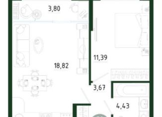 Однокомнатная квартира на продажу, 42.1 м2, Тула, улица Генерала Маргелова, 7В, Привокзальный территориальный округ