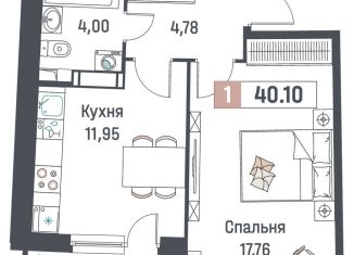 Продам 1-комнатную квартиру, 40.1 м2, Мурино