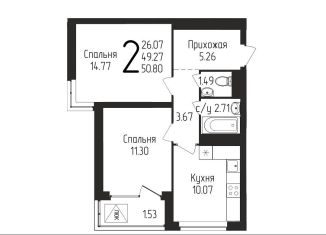 2-ком. квартира на продажу, 50.8 м2, Уфа, Кировский район, Бородинская улица, 19/1