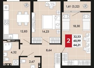 Продается 2-комнатная квартира, 64.2 м2, Свердловская область