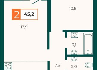 Продажа двухкомнатной квартиры, 45.2 м2, Екатеринбург, Верх-Исетский район, Отрадная улица, с1/2