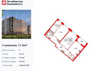 Продаю 2-комнатную квартиру, 71.3 м2, Санкт-Петербург, метро Проспект Большевиков