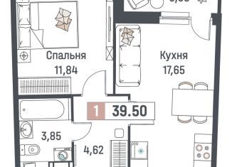 Продается 1-комнатная квартира, 39.5 м2, Мурино