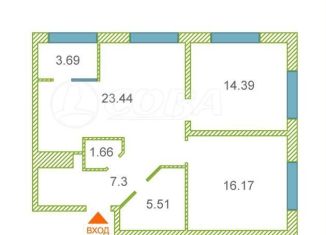 Продажа двухкомнатной квартиры, 70.3 м2, Тюмень, улица Пожарных и Спасателей, 1к1