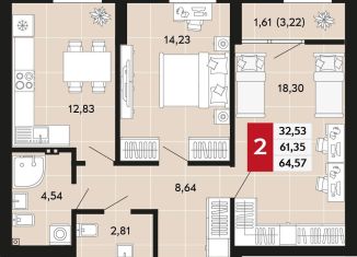 Продажа двухкомнатной квартиры, 64.6 м2, Свердловская область