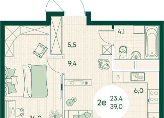 Продаю 2-ком. квартиру, 39 м2, посёлок городского типа Яблоновский