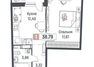 Продаю 1-ком. квартиру, 38.8 м2, Мурино