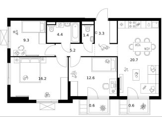 Продажа трехкомнатной квартиры, 74.3 м2, Москва