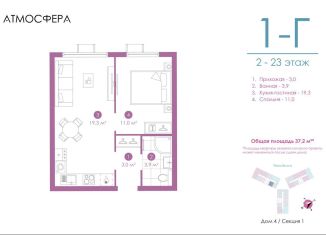 Продам 1-ком. квартиру, 37.2 м2, Астрахань, улица Бехтерева, 12/4, ЖК Атмосфера