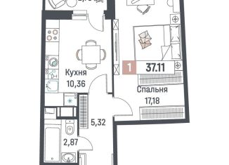 Однокомнатная квартира на продажу, 37.1 м2, Мурино