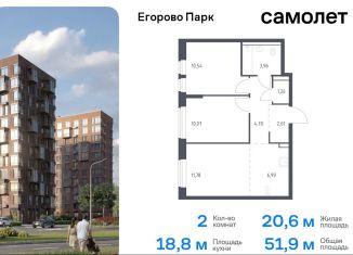 Продам 2-комнатную квартиру, 51.9 м2, посёлок Жилино-1, жилой комплекс Егорово Парк, к3.1