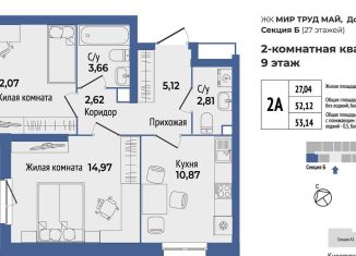 Продам 2-ком. квартиру, 53.8 м2, Екатеринбург, метро Уралмаш