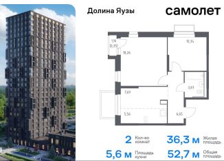 Продам двухкомнатную квартиру, 52.7 м2, Мытищи, жилой комплекс Долина Яузы, 3