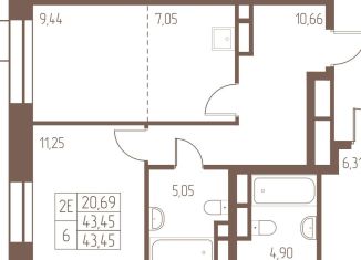 Продаю двухкомнатную квартиру, 43.5 м2, Московская область