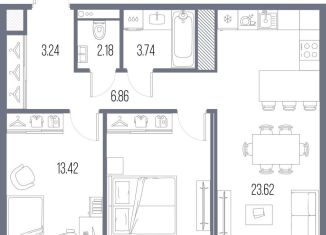 Продается двухкомнатная квартира, 67.5 м2, Санкт-Петербург, метро Василеостровская