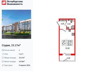 Квартира на продажу студия, 25.2 м2, Санкт-Петербург, Московский район