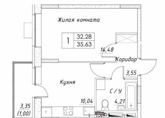 Однокомнатная квартира на продажу, 33.3 м2, Дмитров