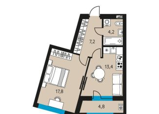 Продается 1-комнатная квартира, 45 м2, Пермский край, улица Луначарского, 97