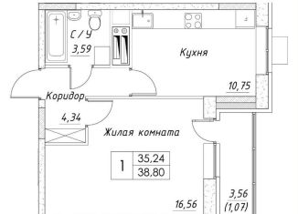 Продам 1-комнатную квартиру, 36.3 м2, Дмитров