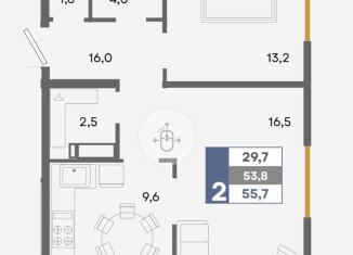 2-комнатная квартира на продажу, 55.7 м2, Симферополь, Киевский район, Киевская улица, 41