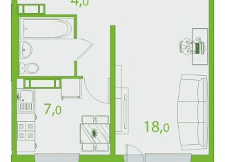 1-ком. квартира на продажу, 38.5 м2, Томская область, улица Пришвина, 52