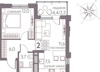 Продам 2-ком. квартиру, 43 м2, Пермь, ЖК Погода, Серебристая улица, 3